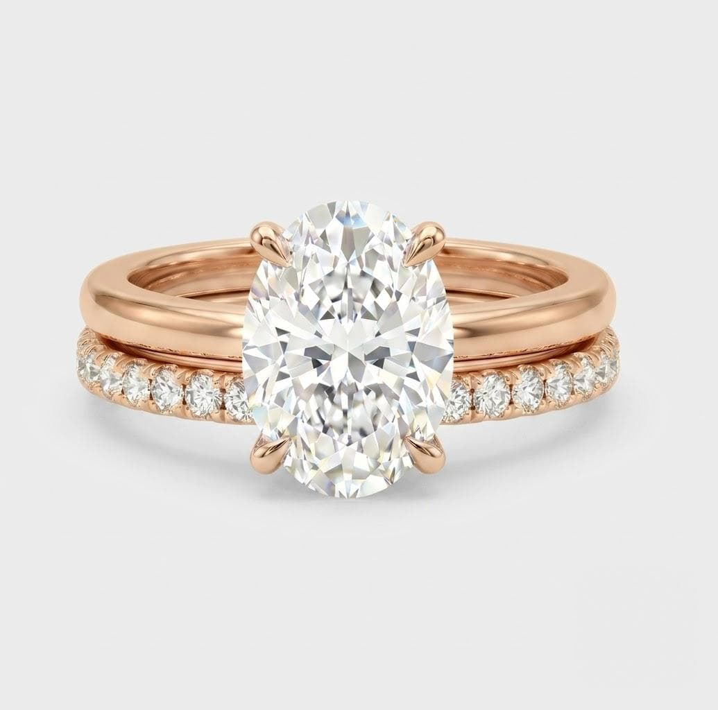 Anillo ovalado con banda de pavé, oro rosado