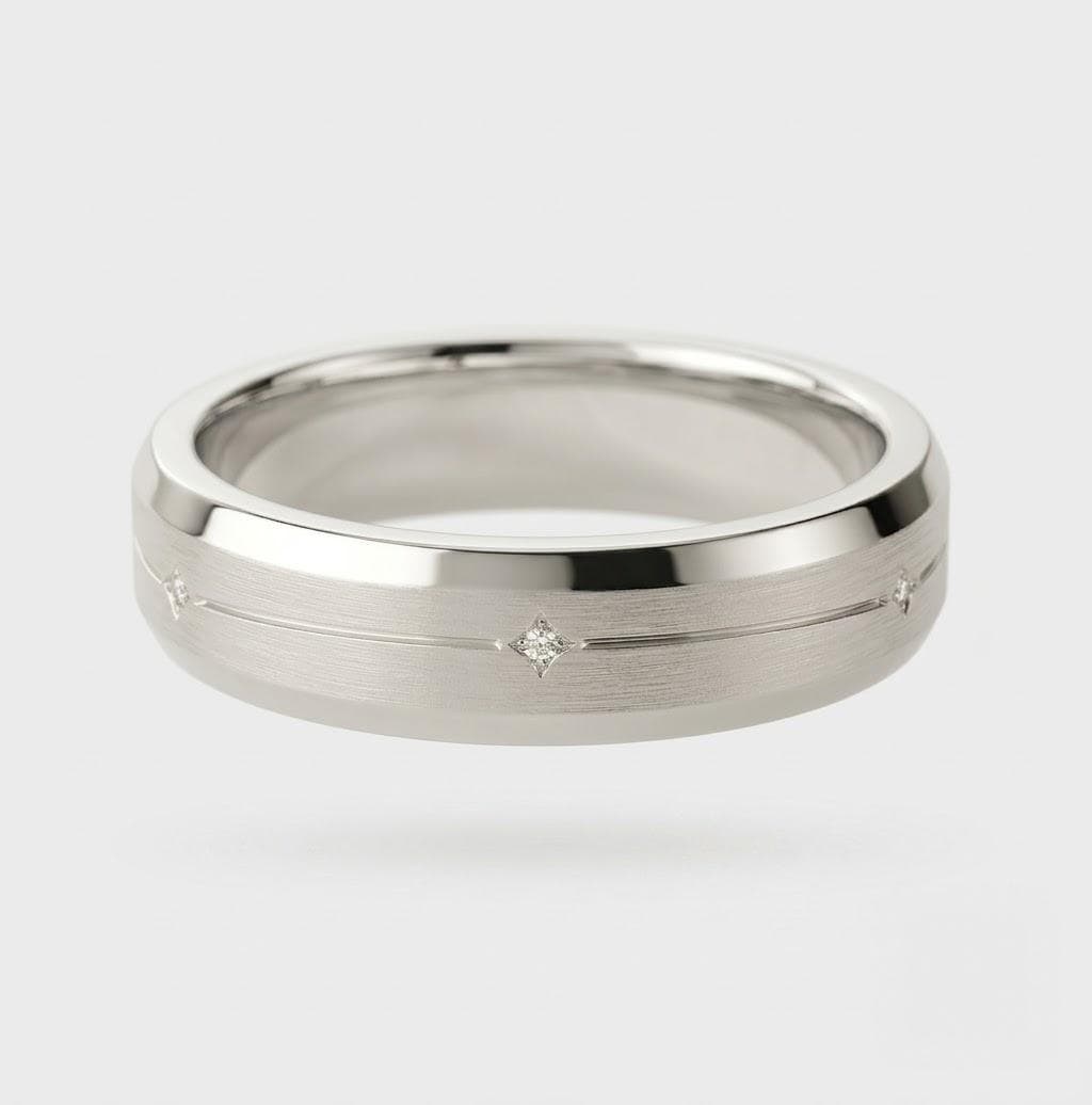 Argolla de hombre, oro blanco con diamantes